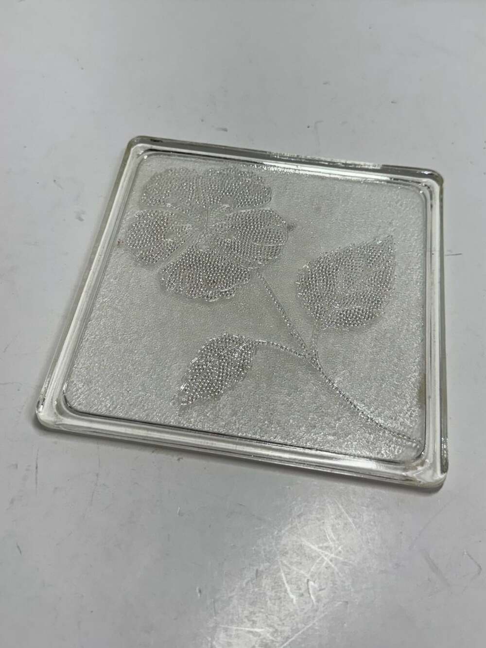 Vintage McKee Glasbake Clear Glass Trivet Embossed Poppy Flower 5.5 in